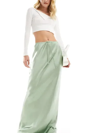4th & Reckless Exclusive satin drawstring waist maxi skirt in sage