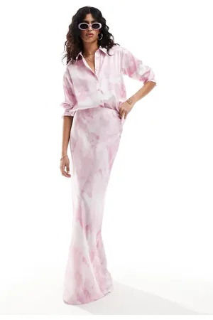Style Cheat Satin maxi skirt in pink smudge print - part of a set