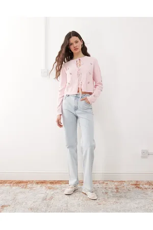 Miss Selfridge Heart pocket straight leg jeans in ice bleach wash