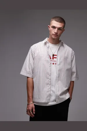 Topman Short sleeve striped smart shirt in burgundy