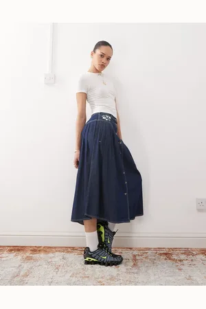 Reclaimed Embroidered denim button up skirt