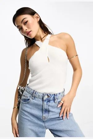 Style Cheat Halter-neck knit top in ivory