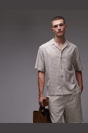 Topman Short sleeve mid weight beige plaid shirt