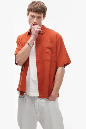Topman Short sleeve textured boxy shirt in rust