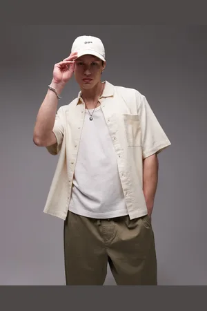 Topman Short sleeve textured boxy shirt in stone