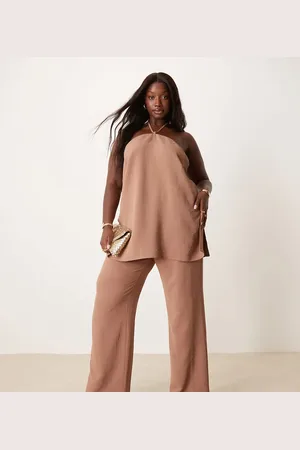 ASOS Curve tailored straight leg pants in mocha - part of a set