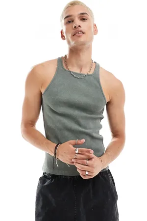 ASOS Muscle fit tablet wash tank top in khaki