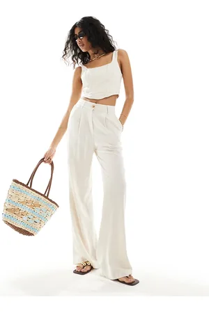 Style Cheat Wide leg linen look pants in cream