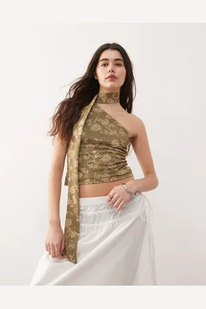 Reclaimed One shoulder scarf top in floral print