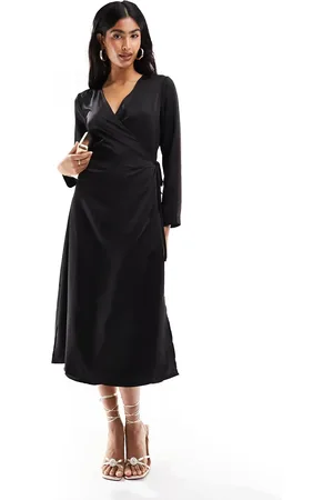 ONLY Satin wrap midi dress in
