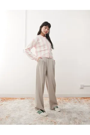 Miss Selfridge Wide leg tailored pants in beige pinstripe