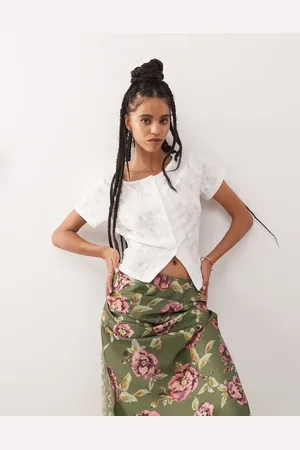 Reclaimed Textured jersey slit front short sleeve top in