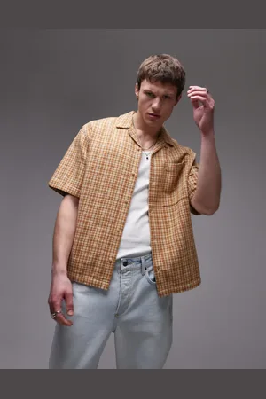 Topman Short sleeve relaxed shirt in brown plaid