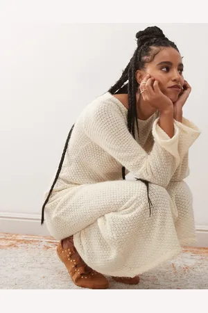Reclaimed Flared sleeve crochet maxi dress in buttermilk cream