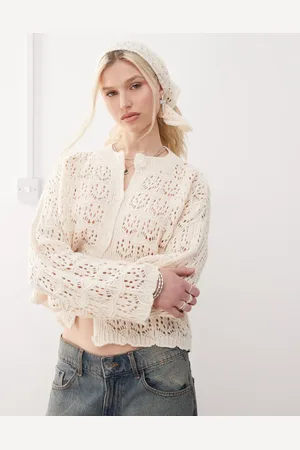 Reclaimed Crochet boxy cardi and headscarf set in cream