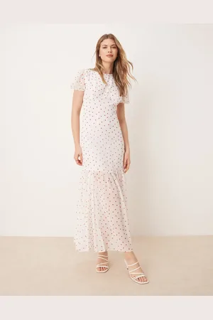 ASOS Puff sleeve midi dress in polkadot print