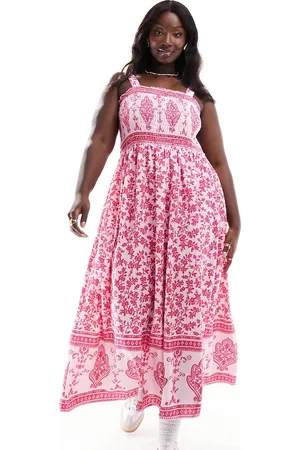 Yours Shirred maxi dress in pink paisley print