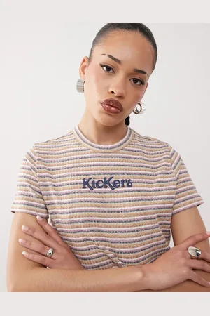 Kickers Retro stripe crop baby tee in mixed heather