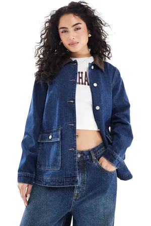 ONLY Cord detail denim jacket in dark