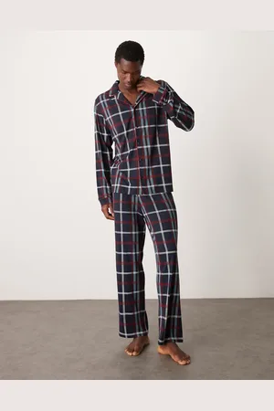 Urban Threads Poly long sleeve shirt and pants pajama set in plaid print