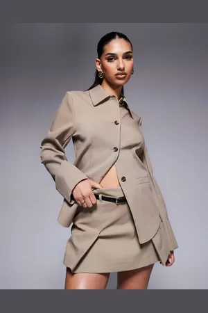 River Island Belted tailored mini skirt in beige
