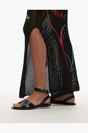 MANGO Leather cross over strap detail sandals in