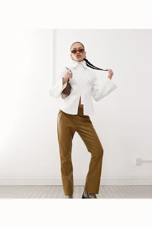 Labelrail X Jennifer McKing faux leather thong panel pants in khaki