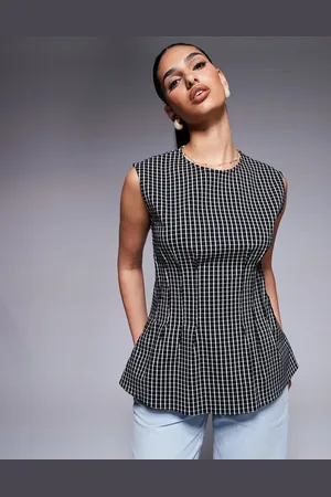River Island Pintuck check poplin top in