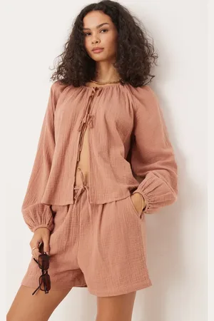 Iisla & Bird Long sleeve tie front beach top in rust - part of a set
