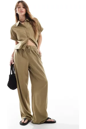 ONLY Linen mix pull-on pants in light khaki - part of a set