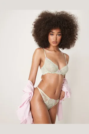 ASOS Thea rosebud lace embroidery thong in sage green