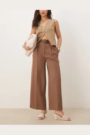 ASOS Tailored ankle grazer pants with PU belt in mocha