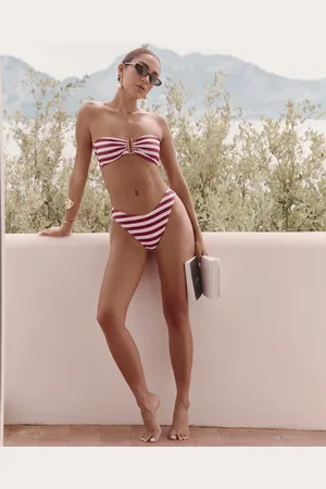 4th & Reckless X Luana Barron paloma high leg stripe bikini bottoms in cherry