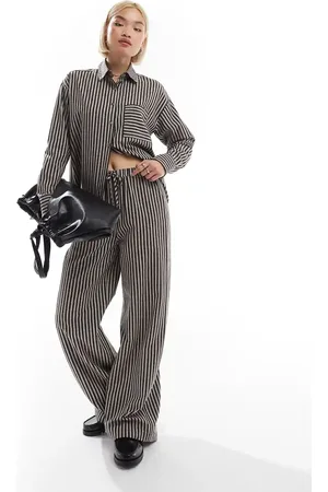 Threadbare Wide leg pants in chocolate stripe - part of a set