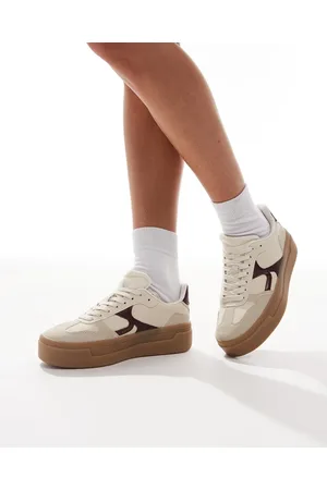 Stradivarius Platform sneakers in ecru and burgundy