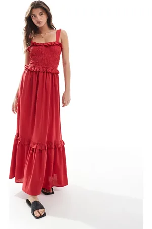 Esmée Esmee Exclusive shirred maxi beach dress with ruffle trim in