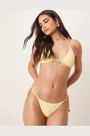 Stradivarius Charm detail tie side bikini bottoms in