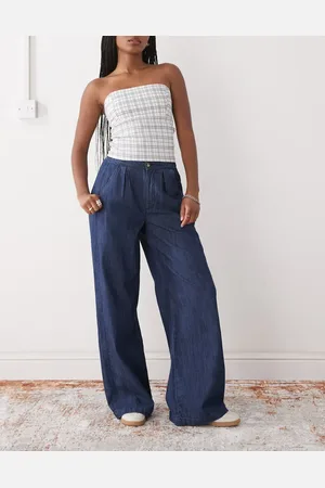 Reclaimed Wide leg tailored pants in chambray denim
