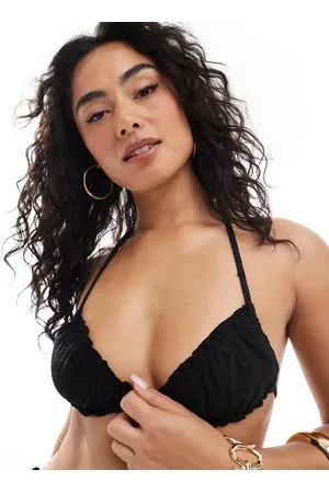 Daisy Street Frill detail tie front bikini top in broderie