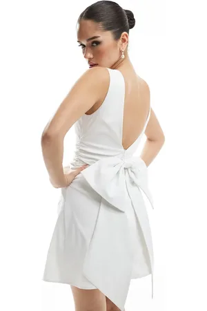 TFNC Bridal structured mini dress in bengaline with bow back detail in