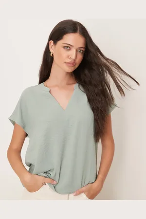 JDY V neck short sleeve blouse in sage