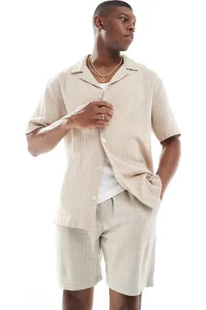 Only & Sons Textured linen blend shorts in stone