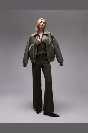 MANGO Elasticated waist straight leg pants in khaki - part of a set