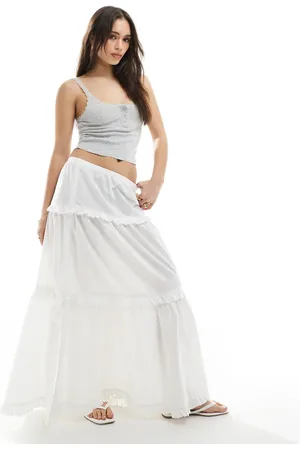 Monki Tiered maxi skirt with ruffle details in