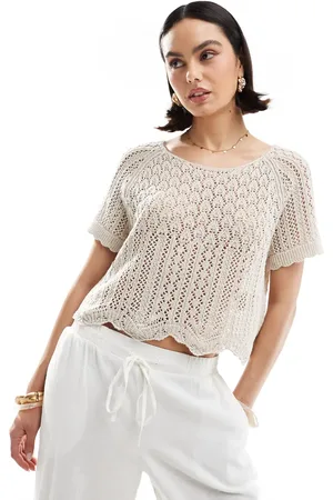 ONLY Crochet short sleeve top in beige