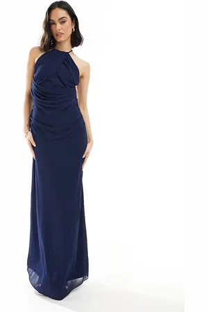 TFNC Bridesmaid cross back maxi dress with cowl back in