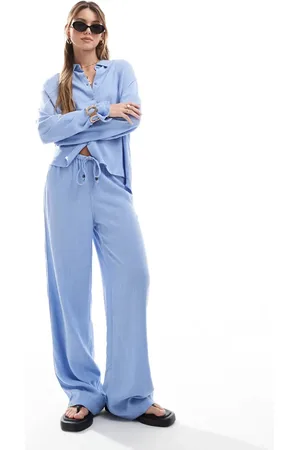 ONLY Linen mix pull on wide leg pants with beads detail in light - part of a set
