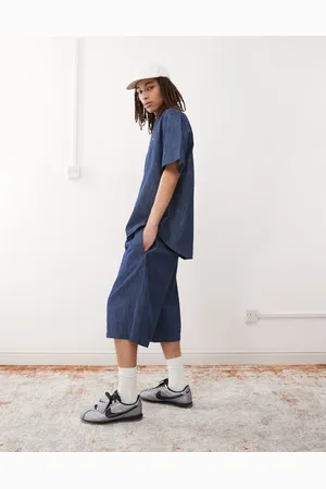 Reclaimed Wide leg denim chambray shorts in mid - part of a set