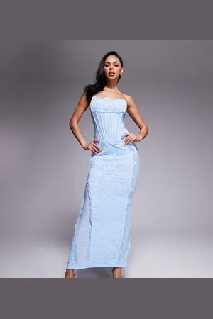 Murci Exclusive lace corset detail cami maxi dress in baby