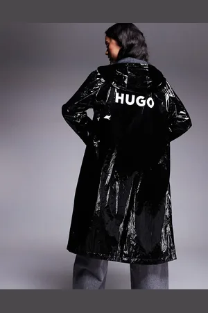 Hugo Blue Fenton hi-shine longline jacket with backprint logo in